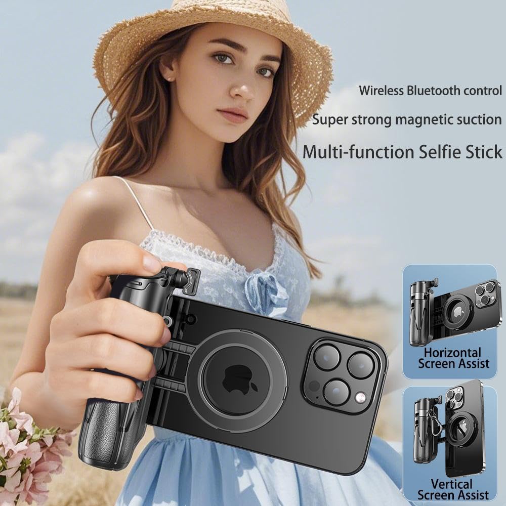 Esimen Magnetic Mini Selfie Stick For Iphone/Android -Portable Pocket Tripod With Detachable Remote, 2-In-1 Magnetic Suction & C
