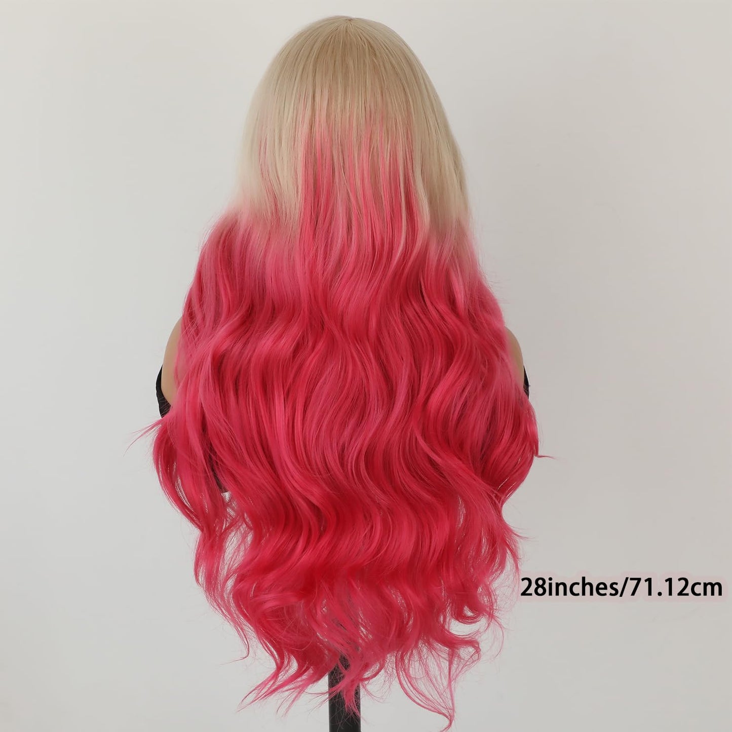 Missyvan Ombre Pink Lace Front Wig - 28" Long, Heat Resistant, Glueless, Pre Plucked, Natural Wavy Hairstyle for Fashion Women