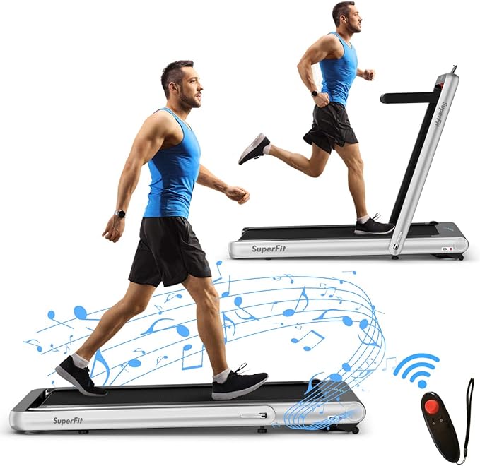 Goplus 2 in 1 Folding Treadmill, 4.75HP Superfit Under Desk Electric Treadmill with APP Control, LED Touch Screen, Blue To...