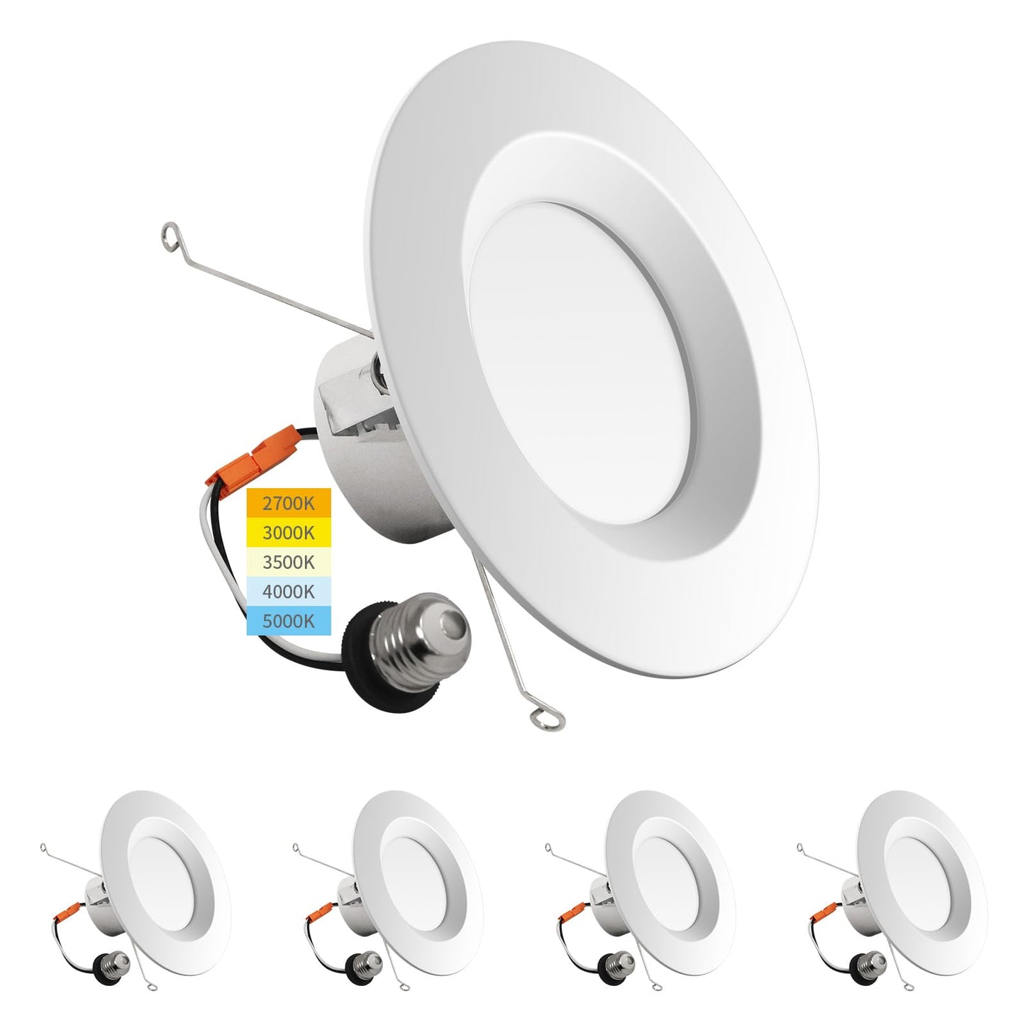 Mw 4 Pack Led Recessed Lighting 6 Inch Retrofit 2700K/3000K/3500K/4000K/5000K 6 Led Can Light Retrofit Smooth Trim 14W Equal 100W 1100Lm Ic & Wet Rated  Etl And California Ja8 Certified