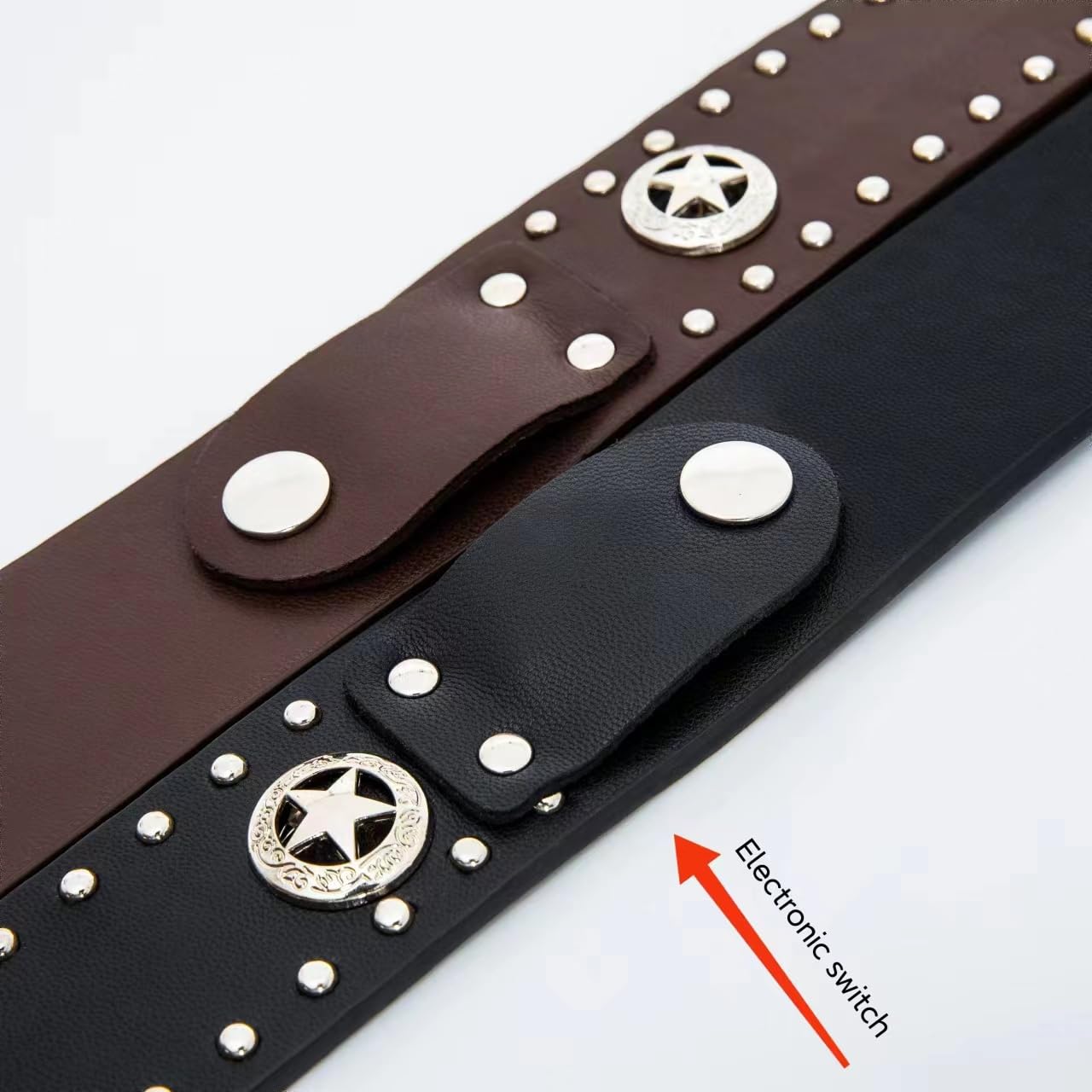 1PC Studded belt LED Y2K punk，suitable for activities or festivals, for both men and women(with LED lights embedded in the belt) (Brown)