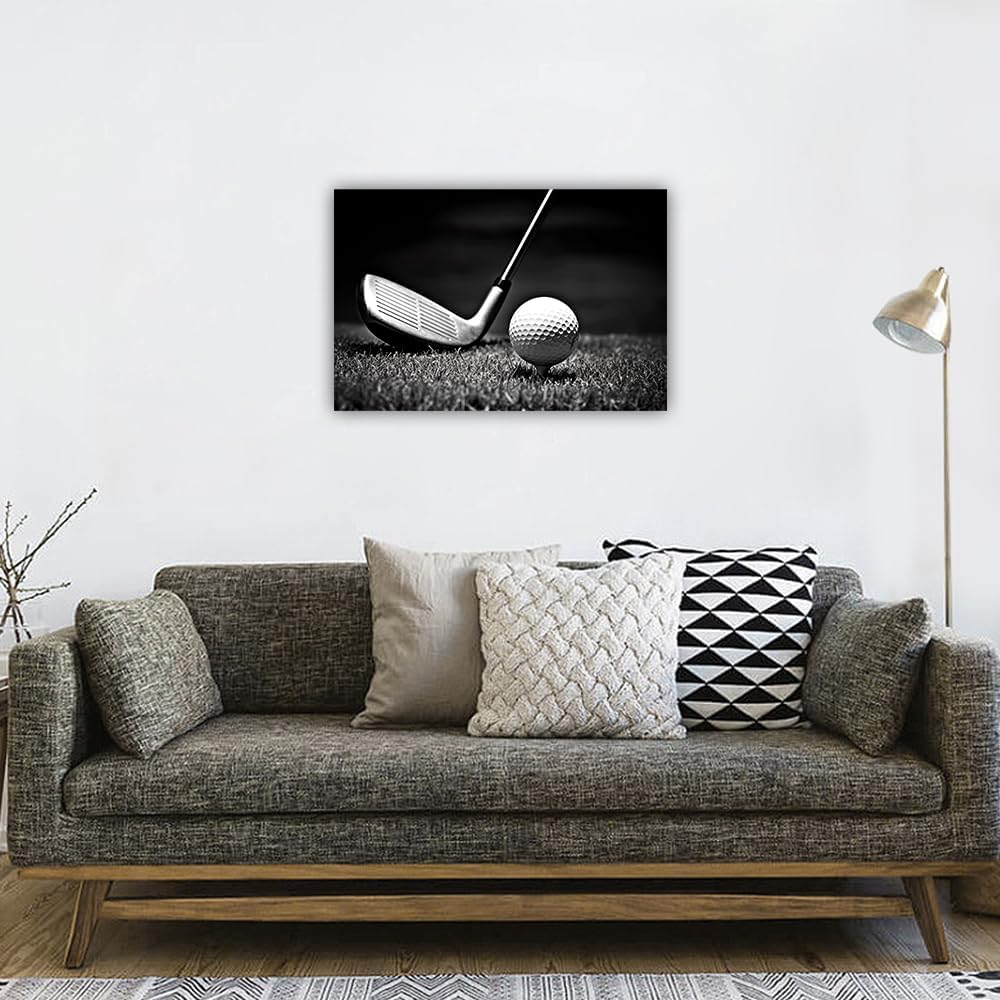 LURENCZH Golf Canvas Wall Art Black and White Golf Picture Prints Ball Sport Paintings for Golf Course Fitness Room Office Decor Framed(Golf-2,16.00" x 24.00")