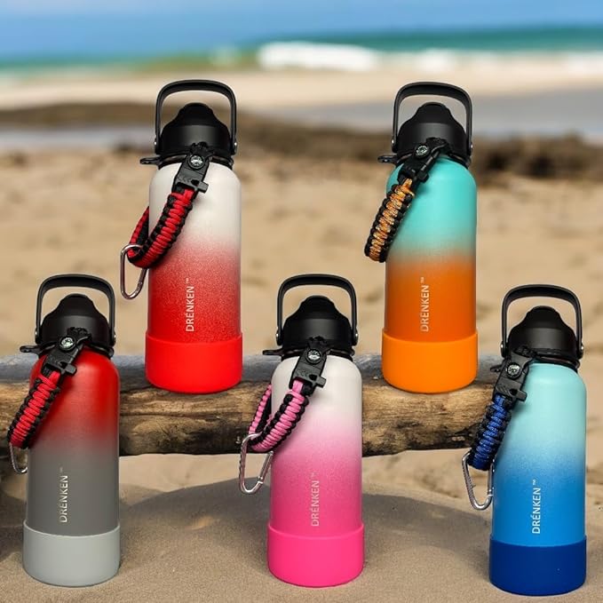 Water Bottle, Insulated water bottle, Stainless steel water bottle for kids men women Sports water bottle 32 oz Water bottle with straw Insulated Flask (Gradient White/Red)
