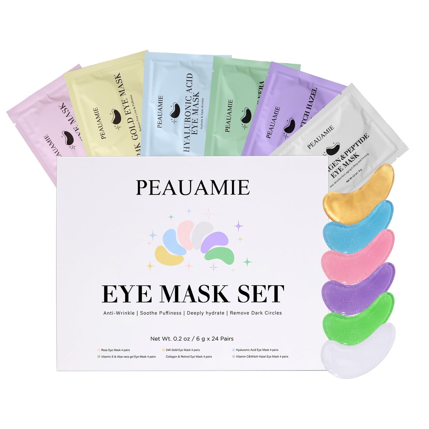 PEAUAMIE Under Eye Patches with Collagen and Hyaluronic Acid Eye Mask for Wrinkle,Dark Circles,Face Mask Skin Care Products 24 P