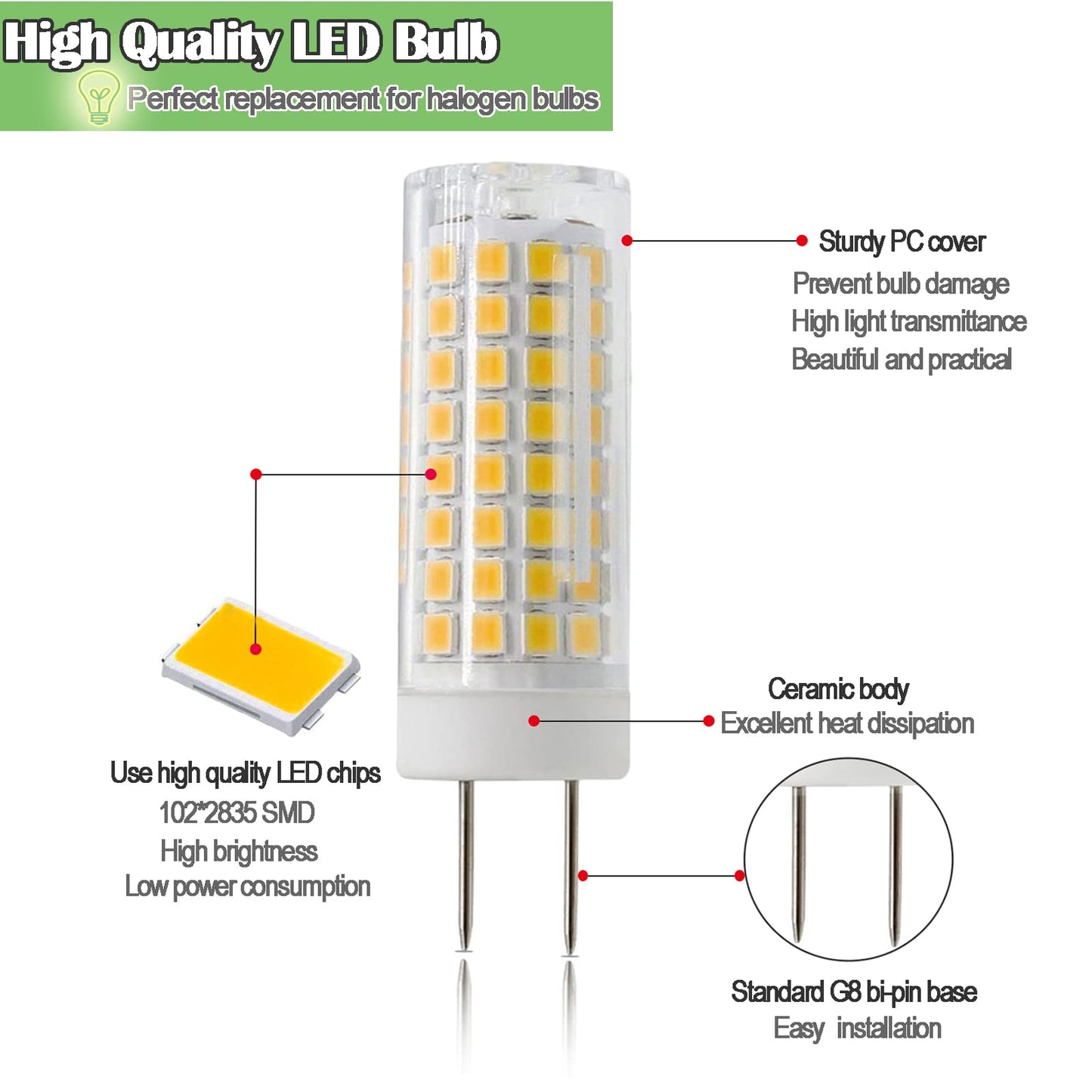 Zssxoled G8 Led Bulb Dimmable 7W Equivalent To G8 Halogen Bulb 75W-80W  Gy8.6 /G8 Bi-Pin Base Light Bulb Ac 120V G8 Bulb For Under Cabinet Light  Under Counter Kitchen Lighting Warm White 3000K 2Pack