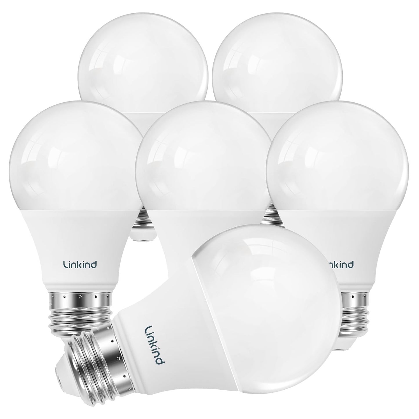Linkind A19 LED Light Bulb, 60W Equivalent Light Bulbs, 8.5W 5000K Daylight, 840 Lumens Non-Dimmable LED Bulb, E26 Standard Base, Energy Efficient, 6-Pack