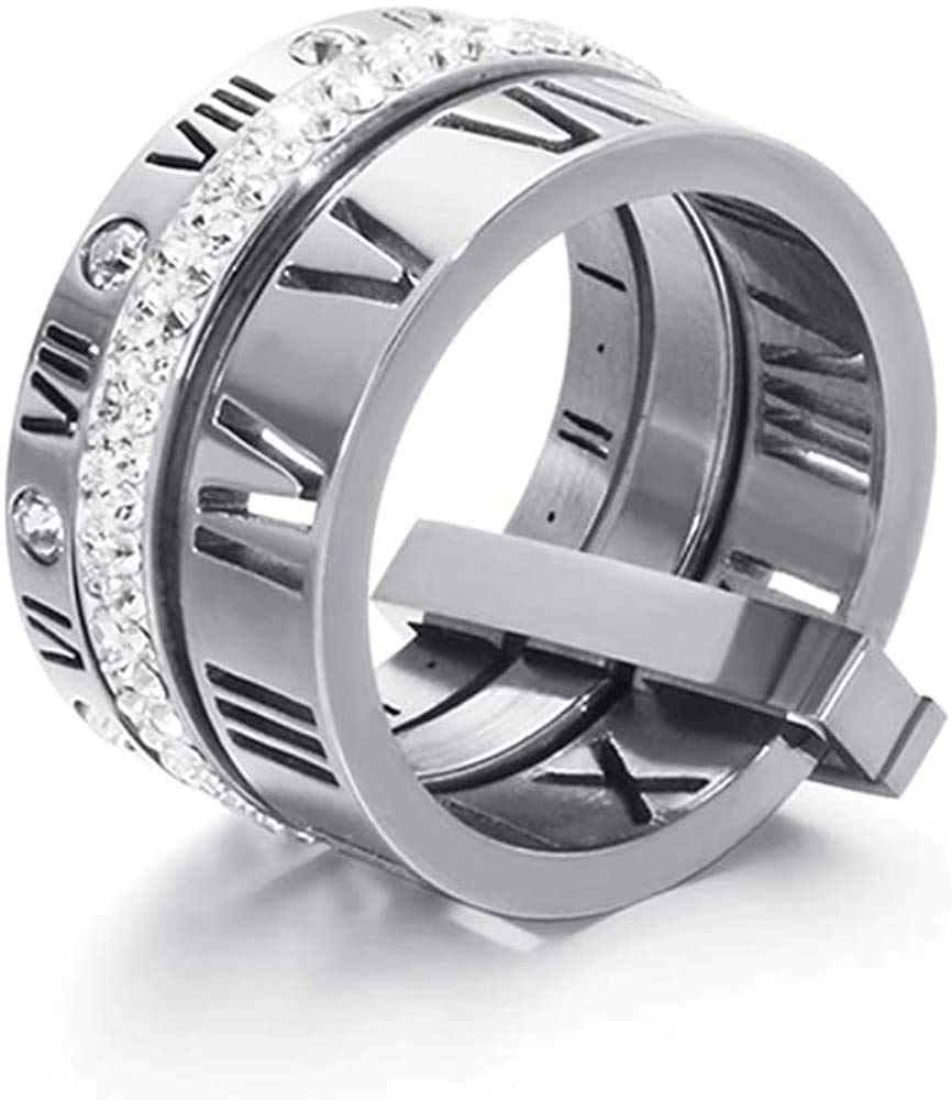 Jarlinwel Stainless Steel CZ Zirconia Roman Numeral Ring For Women Stacking Thumb 3 in 1 Spinner Rings (Silver, 11 Runs small)