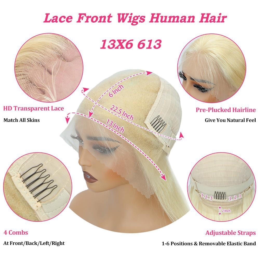ENFLOKT 613 Lace Front Wig Human Hair 22 Inch 200 Density Blonde Wig Human Hair 613 Straight 13x6 HD Lace Frontal Wig Blonde 13x