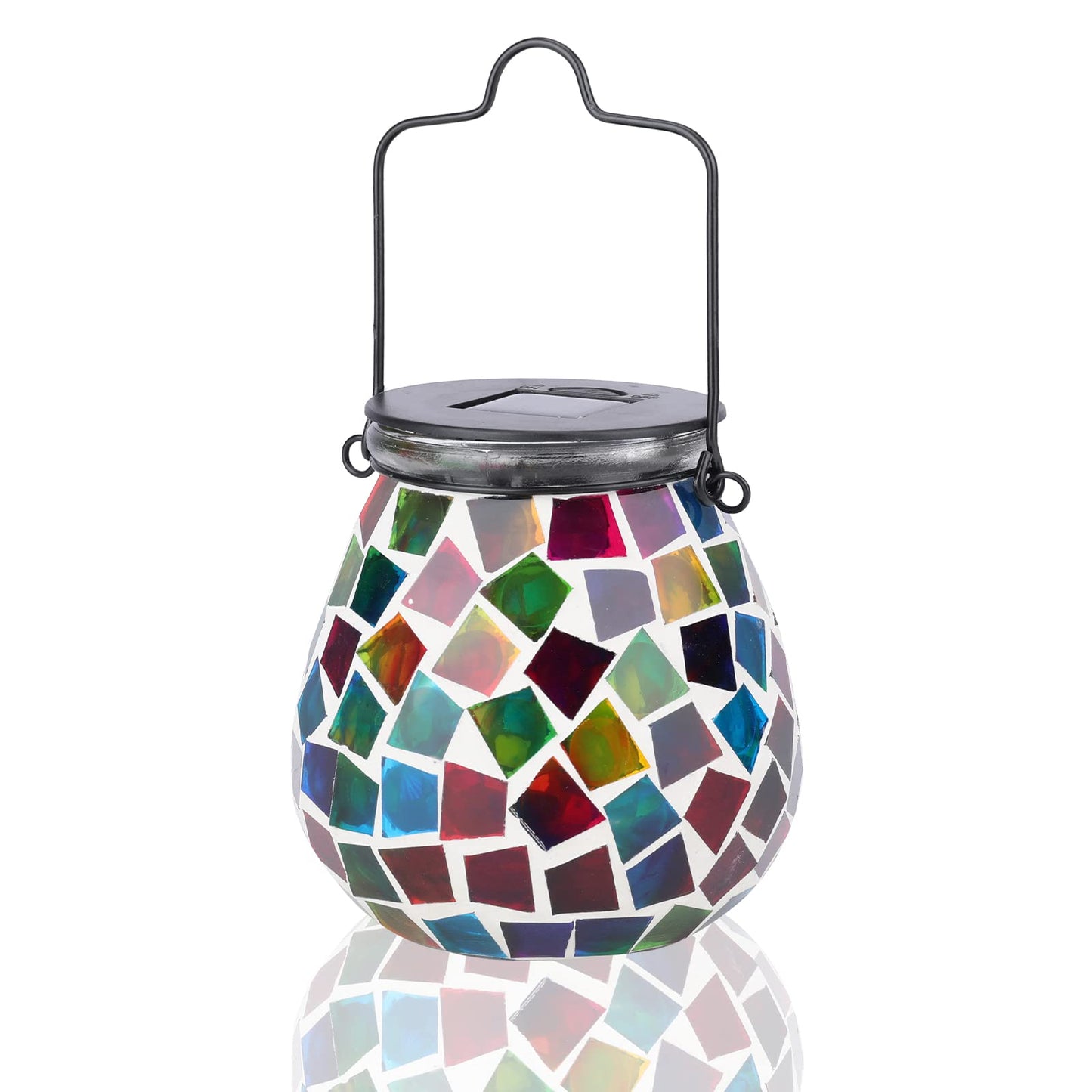 Afirst Mosaic Solar Lantern - Glass Hanging Waterproof Table Lamp for Garden, Patio, Holiday Party - Cube Model 4431890