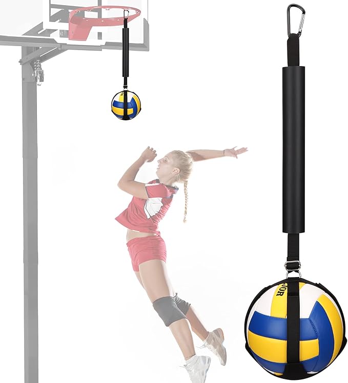 TOBWOLF Volleyball Spike Trainer with Bottom Holder, Volleyballs Spiking Pal for Basketball Hoop, Adjustable Volleyball Ho...