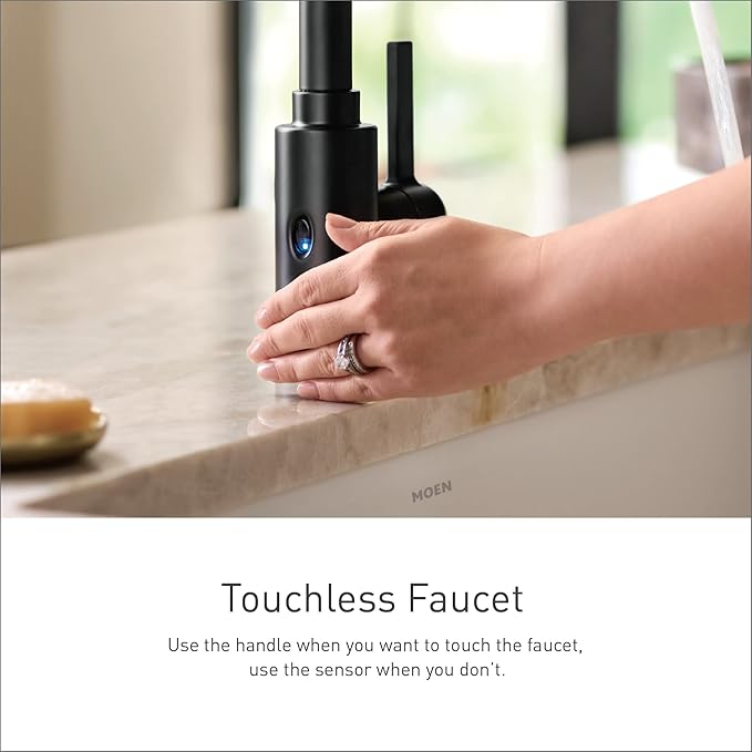Moen Haelyn Spot Resist Stainless Touchless Single-Handle Pull-Down Sprayer Kitchen Faucet with Soap Dispenser, Features Power Clean for a Faster Wash, 87627EWSRS