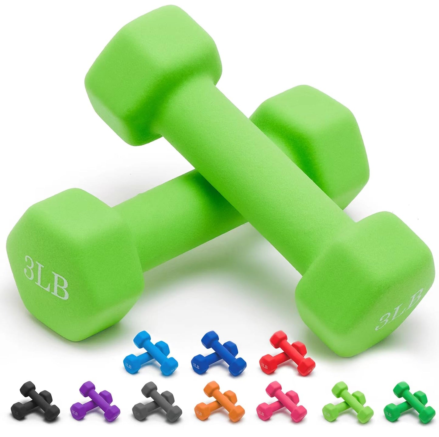 Portzon Weights Dumbbells 10 Colors Options Compatible with Set of 2 Neoprene Dumbbells Set,1-15 LB, Anti-Slip, Anti-roll, Hex Shape