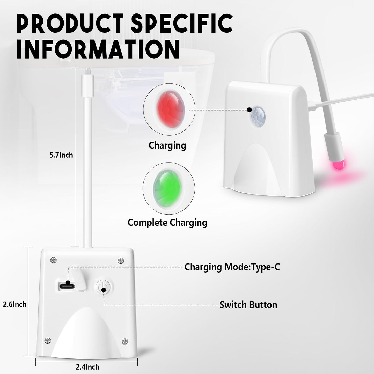 LAVAED Motion Sensor Night Light - 16 Color Changing LED Toilet Light, Rechargeable, Waterproof - 1 Pack (TL4)