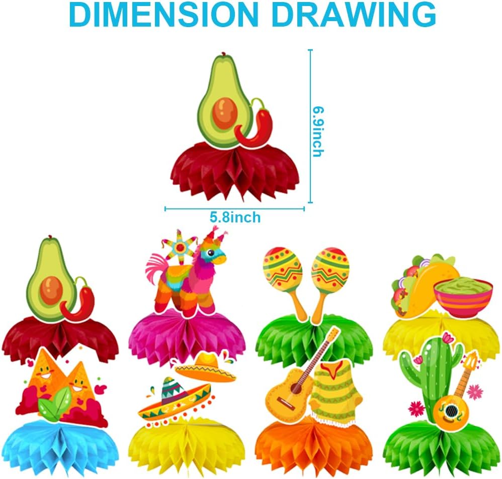 8Pcs Cinco De Mayo Party Honeycomb Centerpiece Decorations Cinco De Mayo Birthday Supplies Fiesta Party Decorations for Baby Shower Birthday Table Supplies