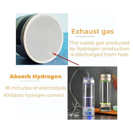 Hydrogen Water Bottle, 9000+ PPB Hydrogen Water, Food Grade Rechargeable Machine, Suitable for All Water, with Exhaust Hole, 3 Minutes and 18 Minutes Dual Mode, Gift Pack (Gold)