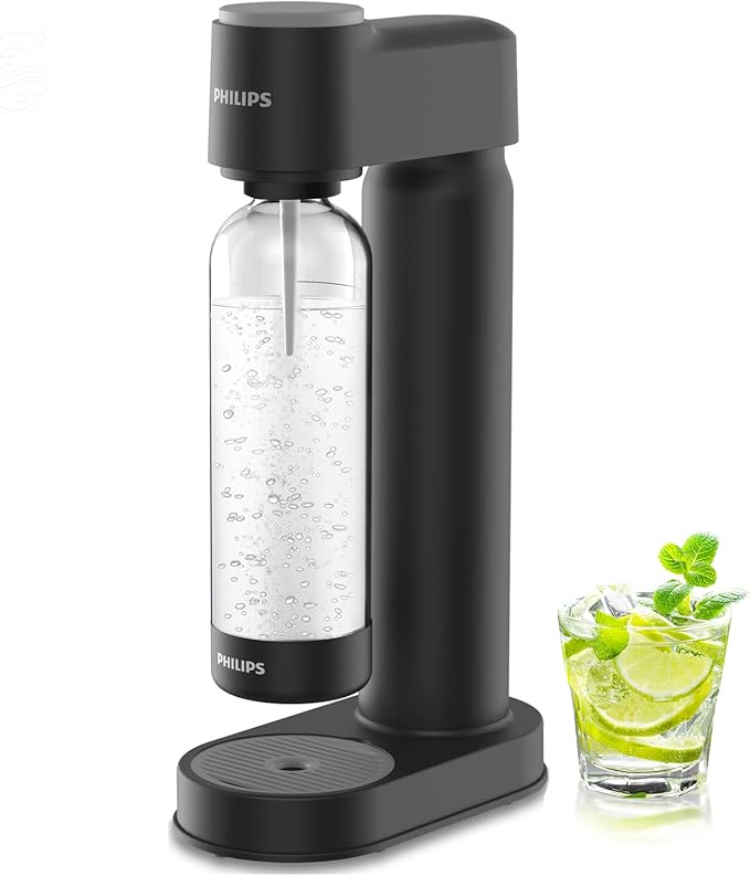Philips Sparkling Water Maker ADD4901BKOQ/37, Plastic Soda Streaming Machine with Quick Twist Bottle, 1L BPA free PET Carbonating Bottle, Soda Maker Compatible with 60L CO2 Carbonator (NOT Included)