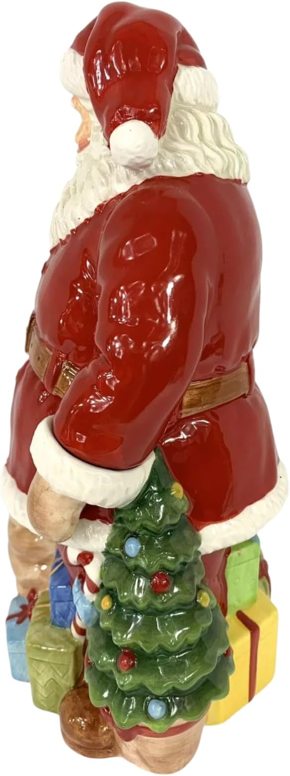 Spode Christmas Tree Santa Cookie Jar - 12" Dolomite Christmas Cookie Jar with Lid for Treats - Santa Candy Jar for Kitchen Counter, Festive Kitchen Decor, Seasonal Cookie Container, Holiday Gift