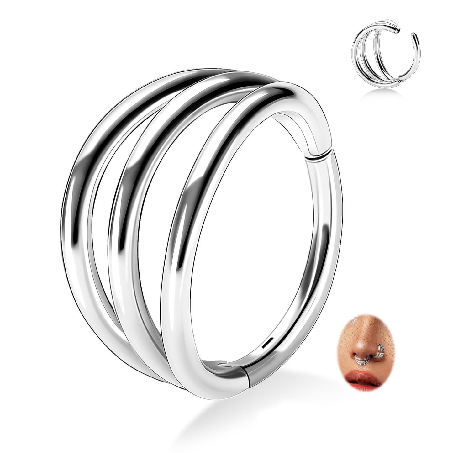 FUNLMO Silver 20G Piercing Jewelry: Earrings (Helix, Daith, Rook, Conch, Septum, Nose, Lip, Cartilage, Lobe), Hinged Segment Rin