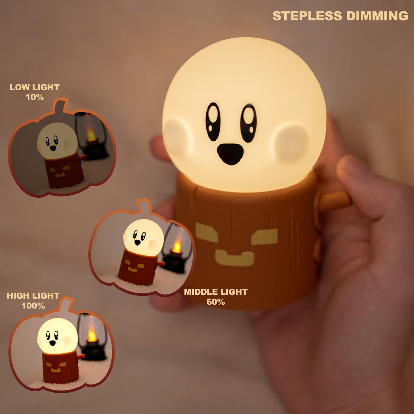 Deogos Ghost Campfire Night Light  Small Ambient Lamp  Cute Night Light  2 Modes/Rechargeable/Cordless/Dimmable Brightness  Warm Lamps For Kids Sleep Buddy  Work/Study Buddy  Gift