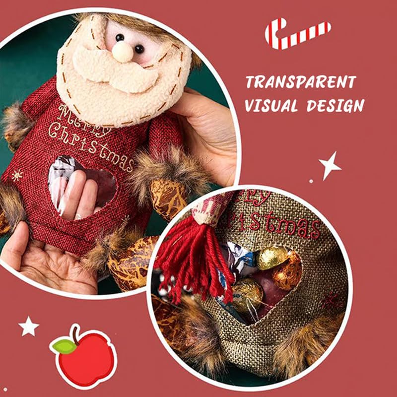 Vdeaszo Christmas Gift Bags Zipper Design for Gifts Apples Candy, Adorable Christmas Gift Bags, Reusable Fabric Storage Bags for Party and Festival Decor (2sets)