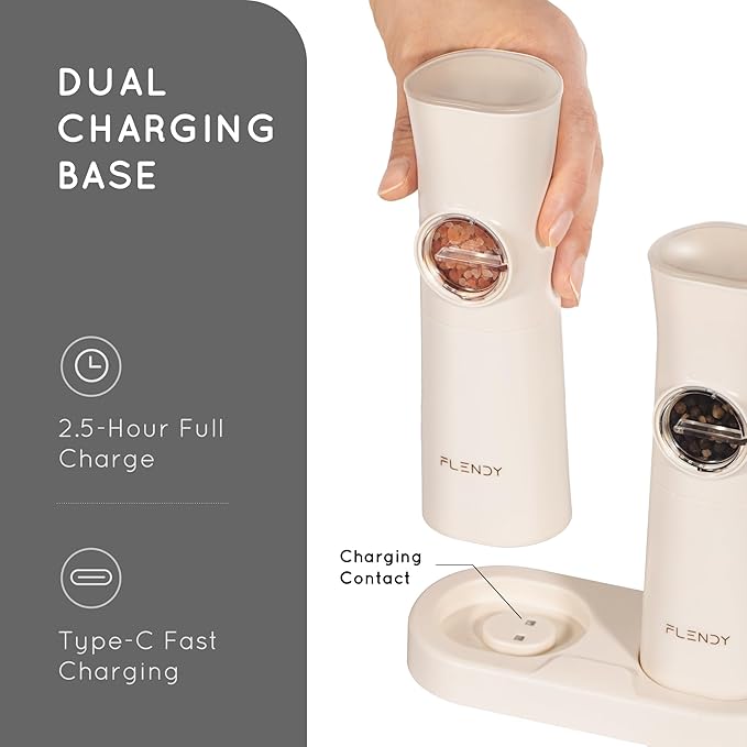 Gravity Electric Salt and Pepper Grinder Set Rechargeable, Automatic Salt and Pepper Grinder Set with USB C Charging Base, Gravity Salt and Pepper Shakers Set Electric