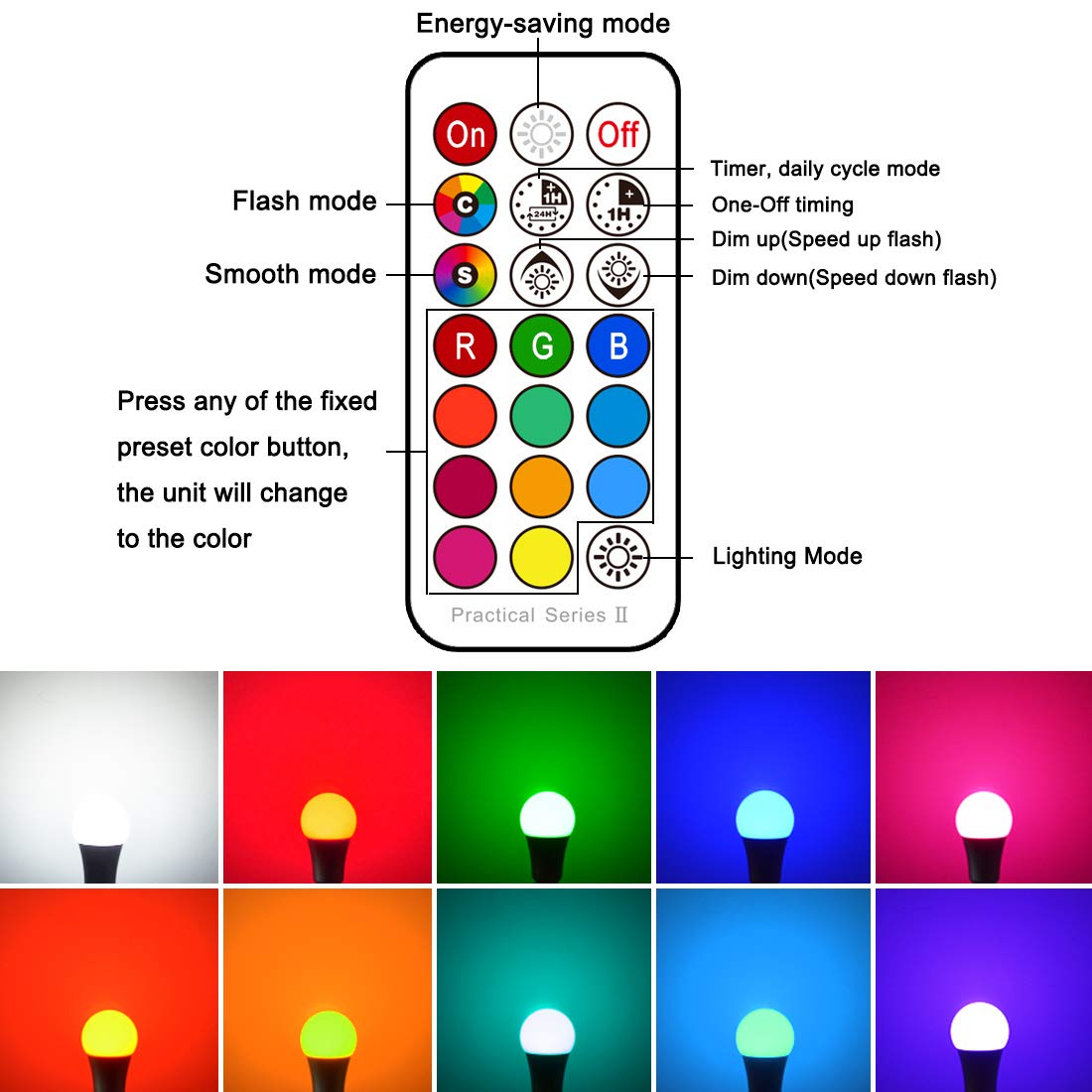 Yangcsl Led Light Bulbs 70W Equivalent  Rgb Color Changing Light Bulb  2 Moods/Memory/Sync/Dimmable  A19 E26 Screw Base  Timing Remote Control Included (Pack Of 4)