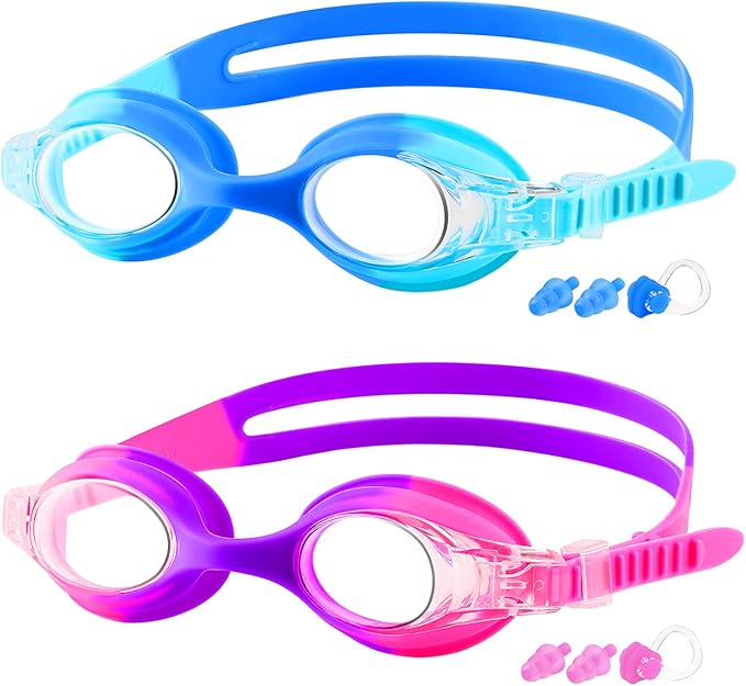 COOLOO Kids Swim Goggles, 2 Pack Swimming Goggles for Boy and Girls No Leaking Anti-Fog Waterproof Goggles for Kids 3-15