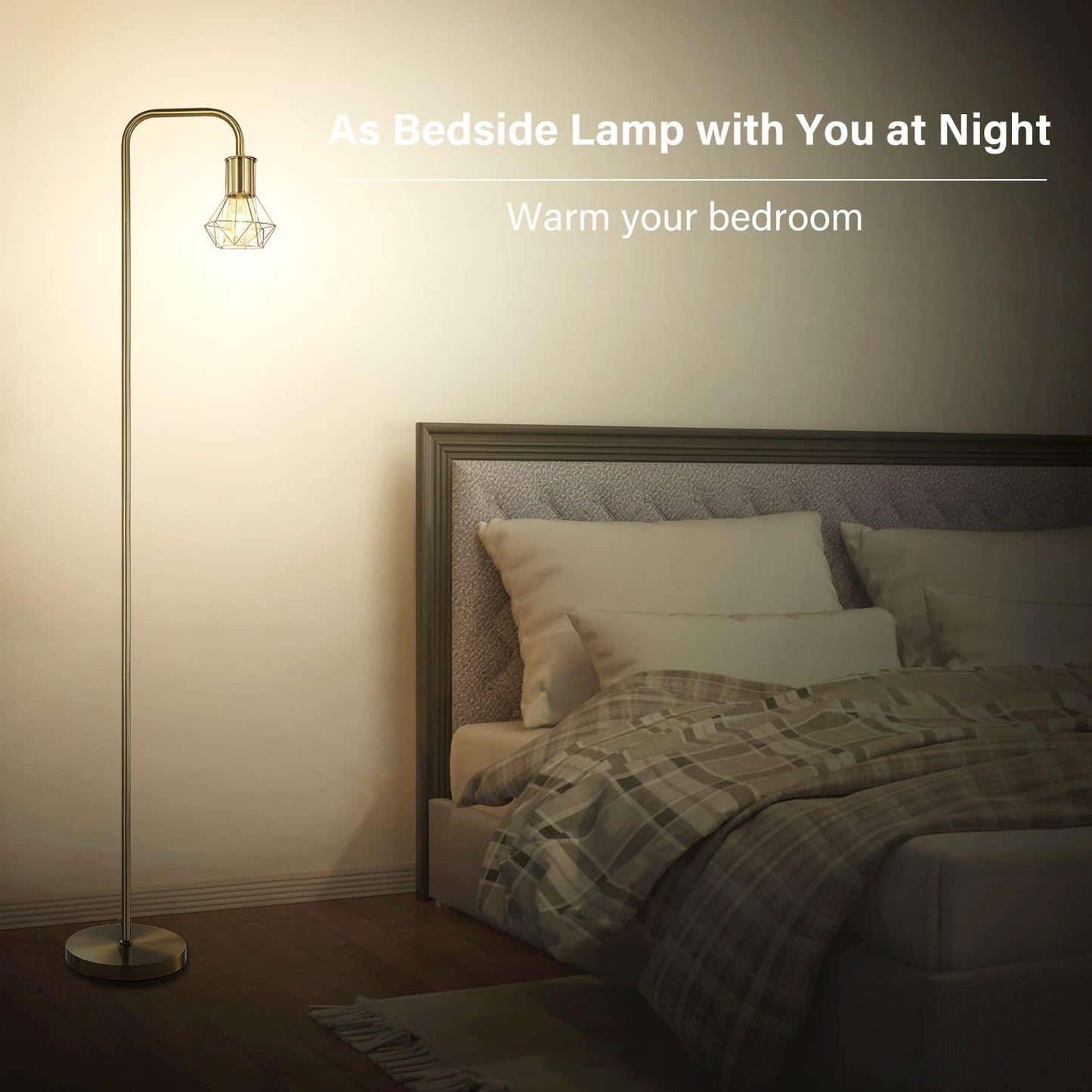 BoostArea Gold Floor Lamp, Industrial 6W Metal Lamp with E26 Socket, On/Off Footswitch, Medium Size, Model B1212