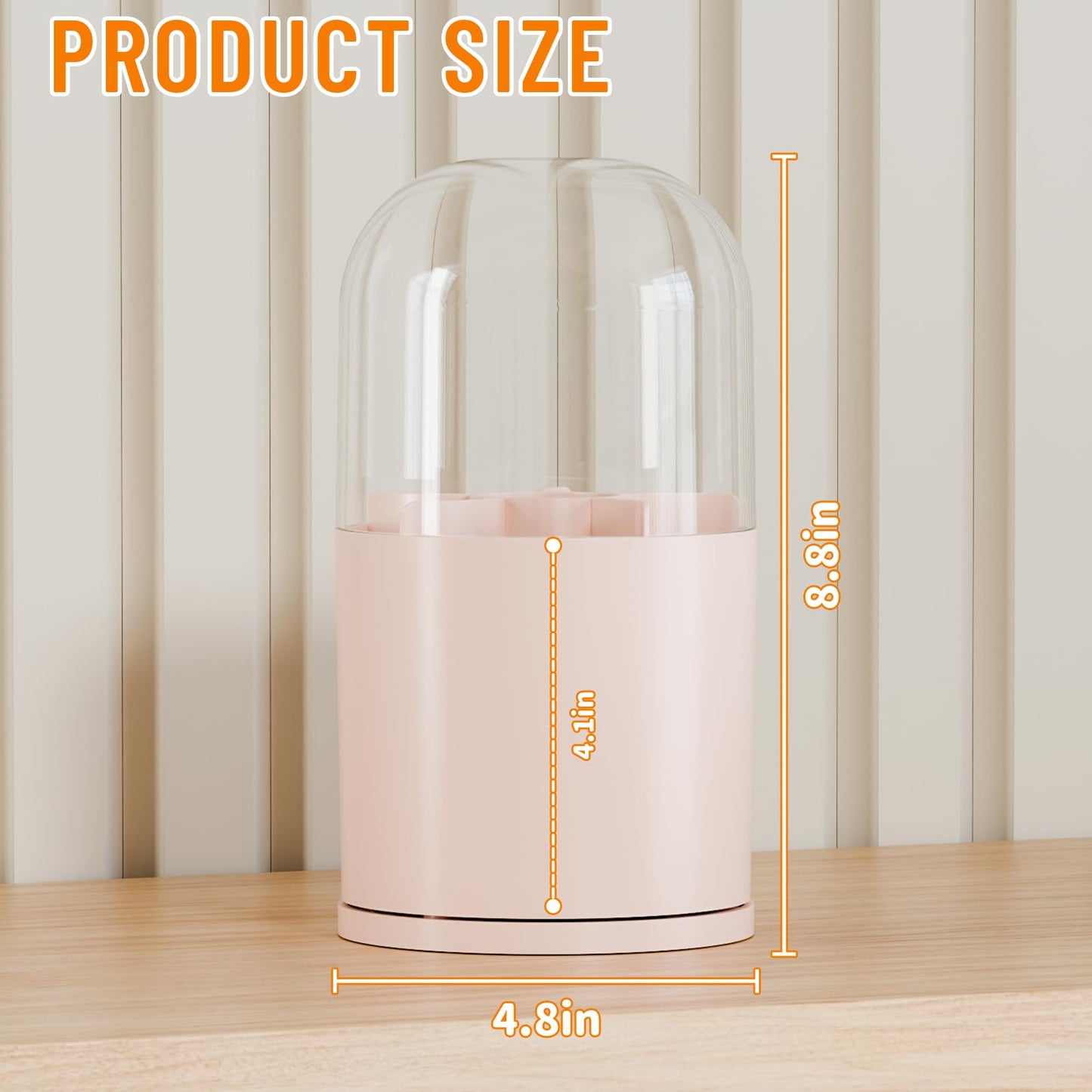 Yieach Rotating Acrylic Makeup Brush Holder with Lid for Vanity,Bathroom,Countertop,Covered Makeup Brushes Organizer,Round Spinn
