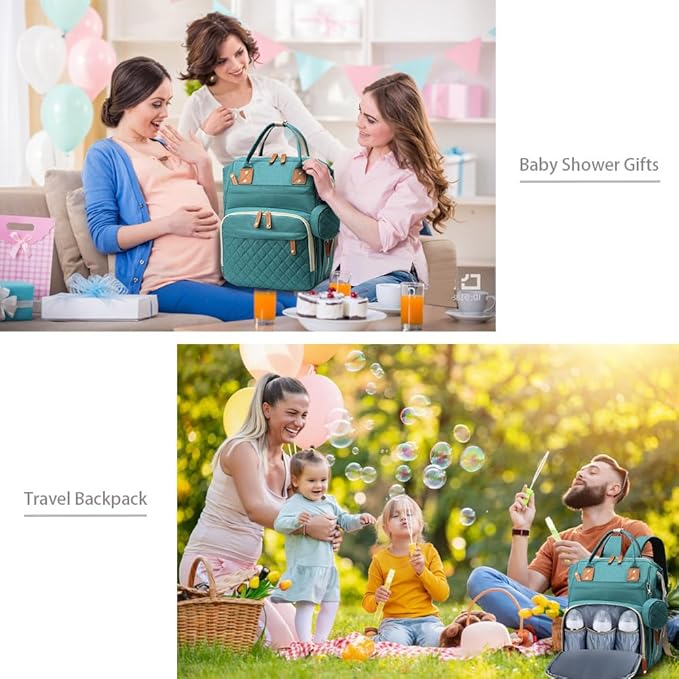 Diaper Bag Backpack Baby Bag, Baby Girl Boy Diaper Bag for Dad Mom with Pad, 16 Pockets, Pacifier Case, Large Diaper Bags Unisex for Travel (Green)