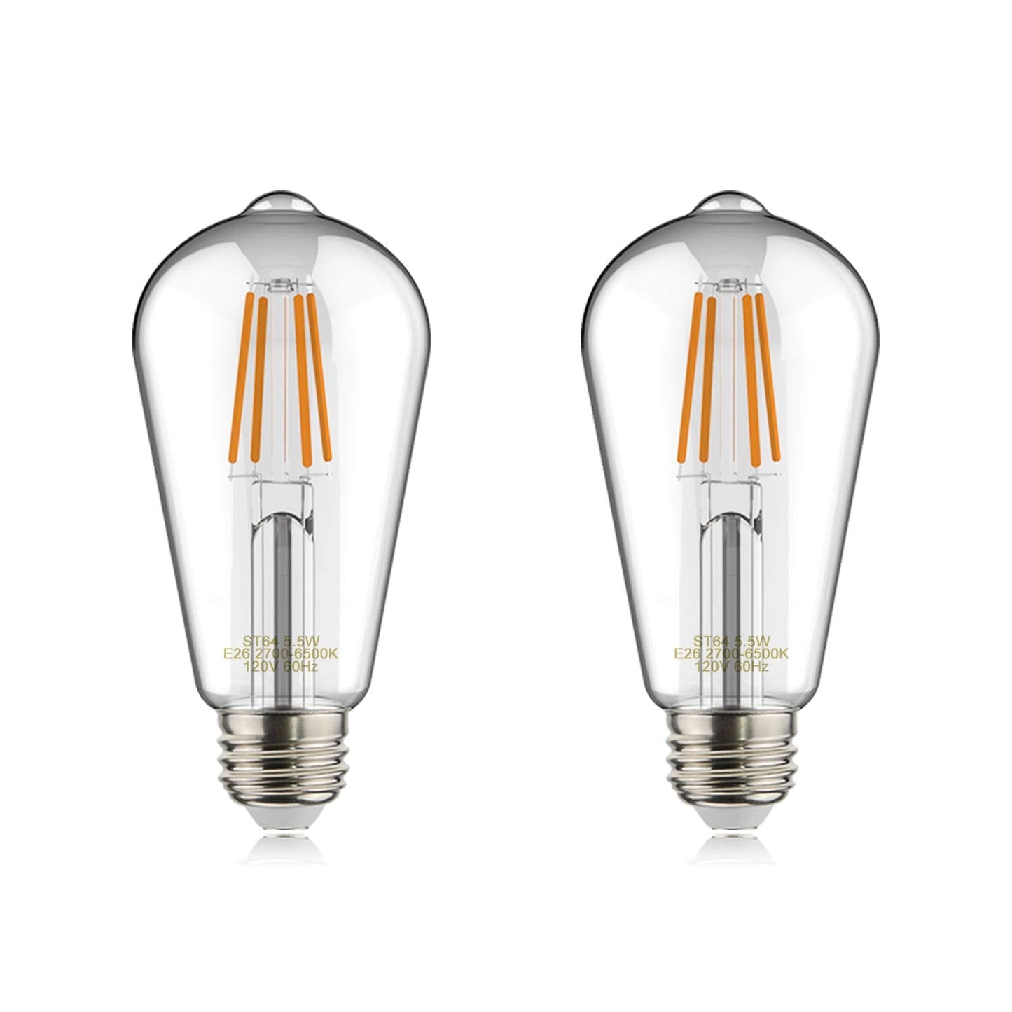 helloify WiFi LED Smart Bulb, Filament Vintage Style, ST64, 2 Pack, 2700K-6500K White Light, E26, 5 Watt