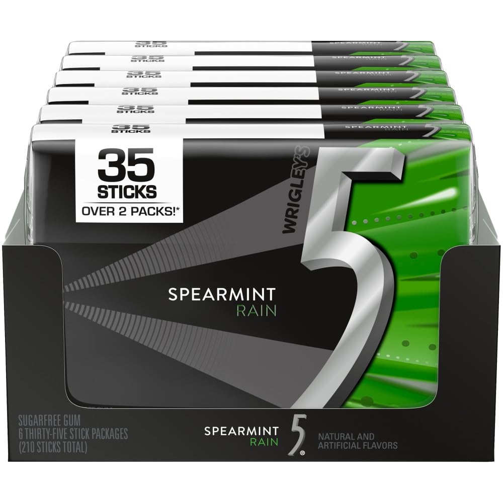 5 Gum Sugarfree Gum, Spearmint Rain, 35-stick pack (6 packs total) 35 Count