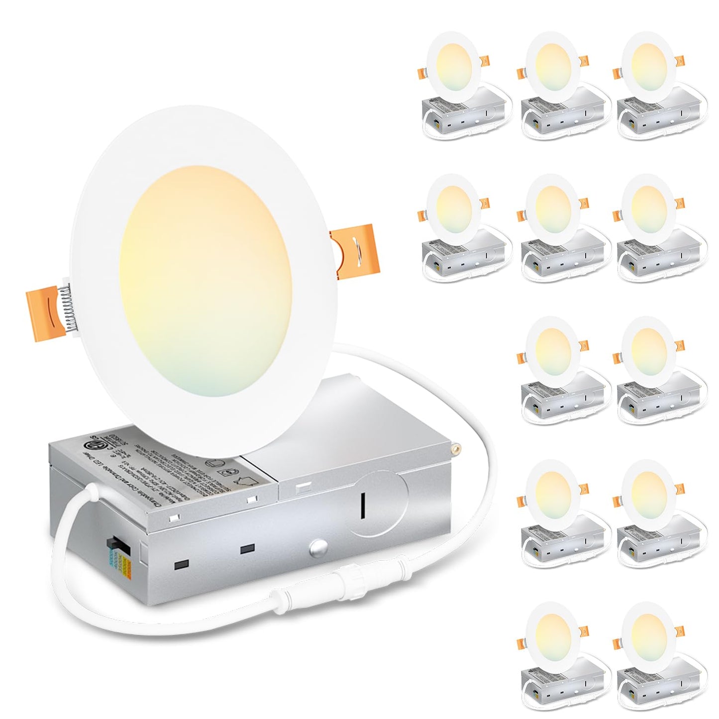 Lvwit 12 Pack Ultra-Thin Recessed Lighting 4 Inch With Junction Box  800Lm 2700K-5000K 5Cct Led Ceiling Lights  Dimmable Canless Wafer Downlight  Etl Fcc&Ic  Smooth Trim