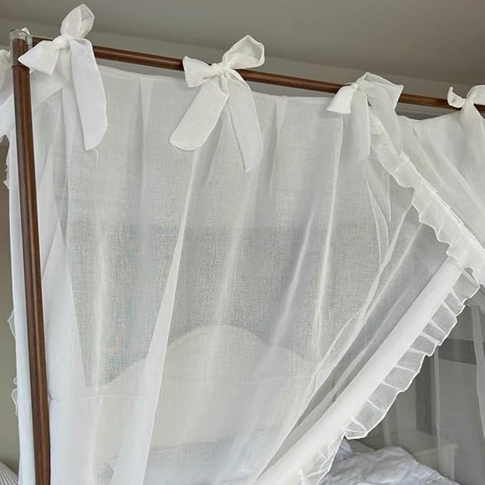 Elegant Princess 4 Corner Post Mosquito Net Romantic for Girls Women Bed Curtain Canopy for Adult Wedding Bedroom Kids Rooms Decoration (Type4-White, Queen)