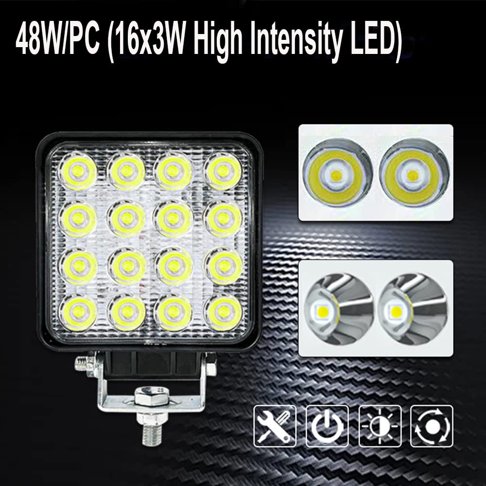 WINBANG LED Light Bar 48W Square Spot Work Light, 4 Inch, Aluminum, 2 pcs