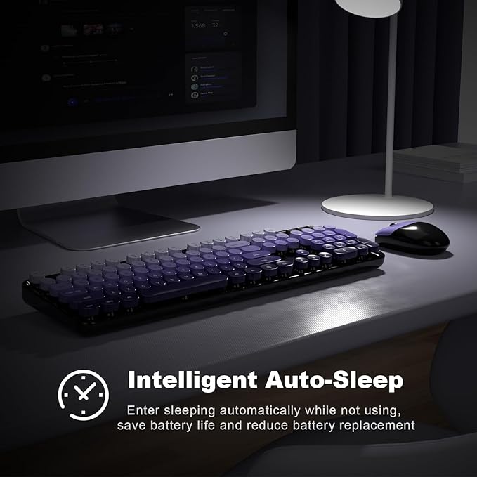 MOFII Wireless Keyboard and Mouse Combo, 2.4GHz Retro Typewriter Keyboard Full Size, Cute Wireless Mice, USB Dongle Plug and Play, for Laptop, PC, Desktop, Windows (Black Purple Gradient Color)