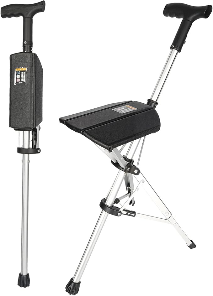 Electric Trekking Hiking Pole Folding Walking Stick with Automatic Foldable Seat Walking Cane Lightweight Aluminum Easy Ca...