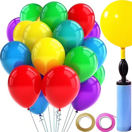 Thickened Balloons 100Pcs Birthday Balloons Assorted Colors 12 Inch Colorful Rainbow Balloon Party Latex Balloon with Pump