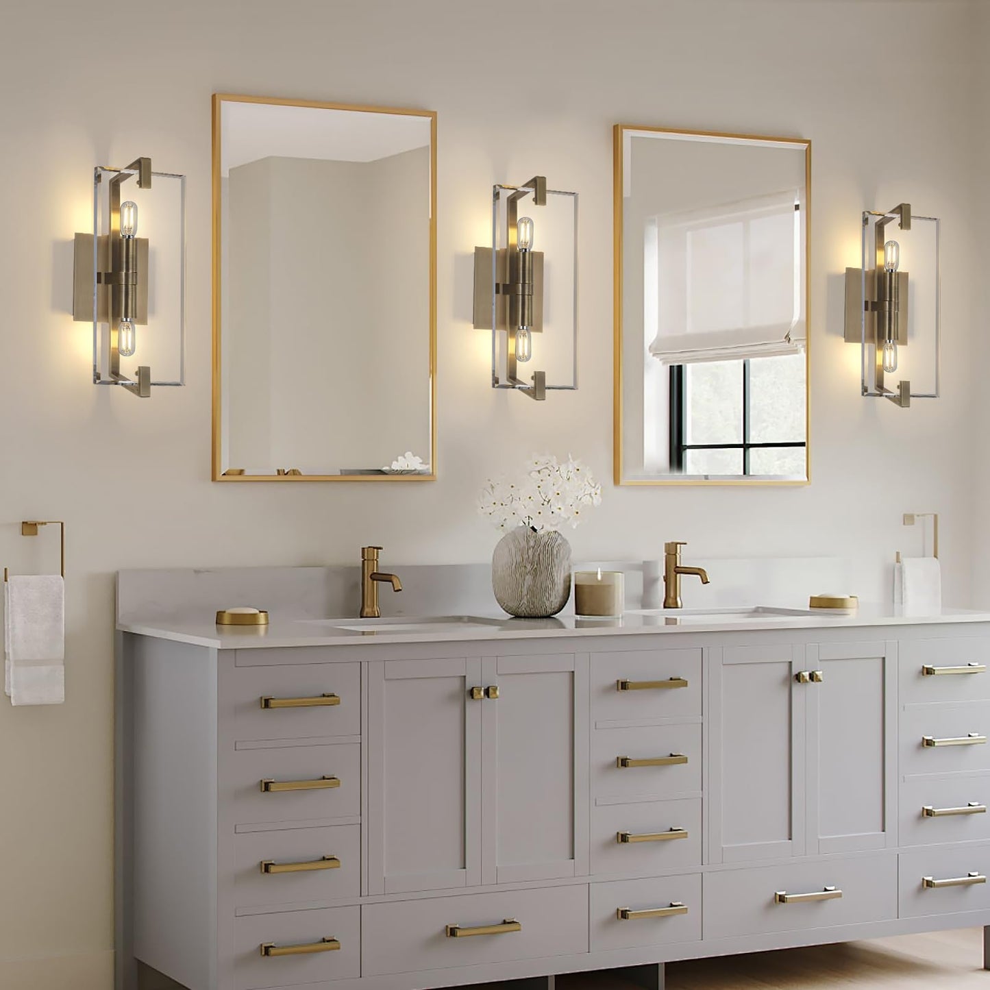 Crystal Vanity Wall Sconces Lights For Bathroom 13.5In Gold Sconces Wall Lighting Modern Brass Vanity Lights Fixture stylish Indoor Wall Sconce For Bedroom Hallway Staircase Living Room Dining Room
