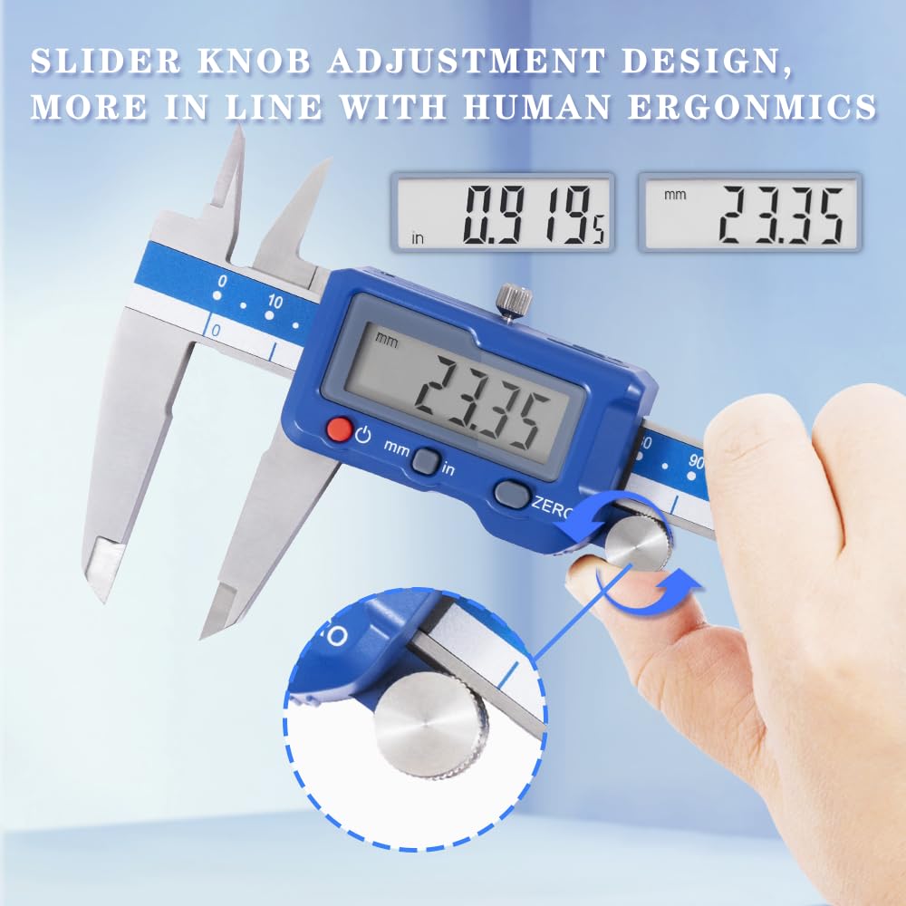 Dasqua 8”/200mm Digital Caliper, Stainless Steel Precision Measuring Tool with Advanced Dual Chip, Large LCD, Resolution 0.0005”/0.01mm, Accuracy ±0.001”/0.02mm