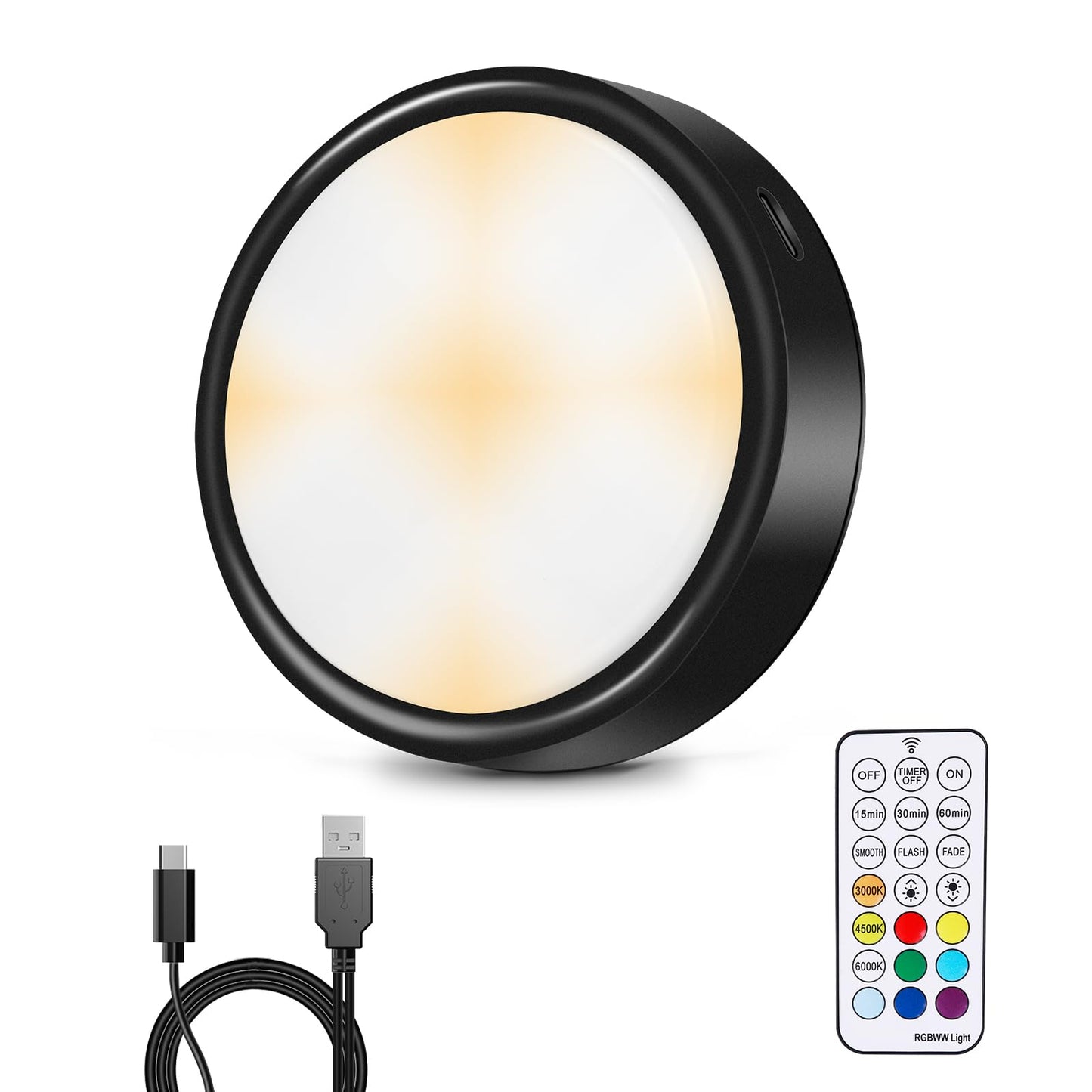 Holkpoilot Puck Lights With Remote Under Cabinet Lights 2000Mah Battery Operated Closet Lights 1 Pack Magnetic Under Cabinet Lighting Wireless Black Rechargeable Puck Lights For Kitchen