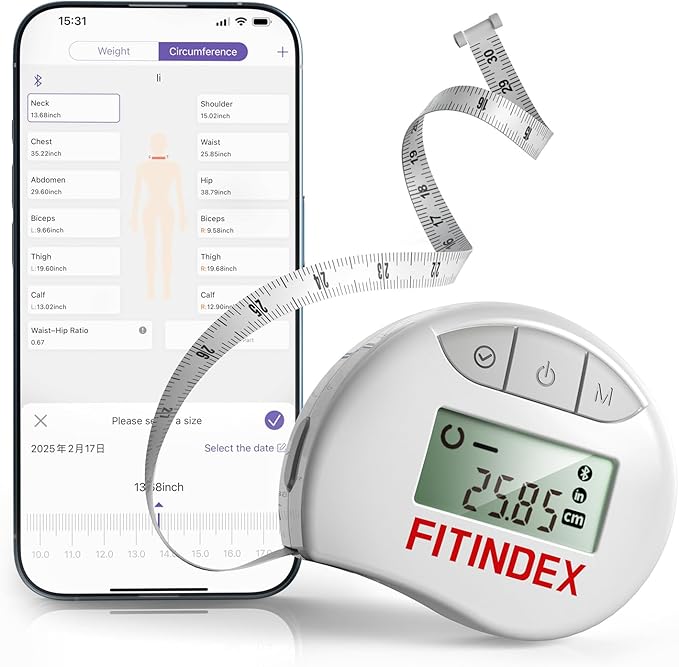 FITINDEX Body Measuring Tape, Accurate Bluetooth Measuring Tape for Body Measurements, Smart Body Tape Measure Retractable...