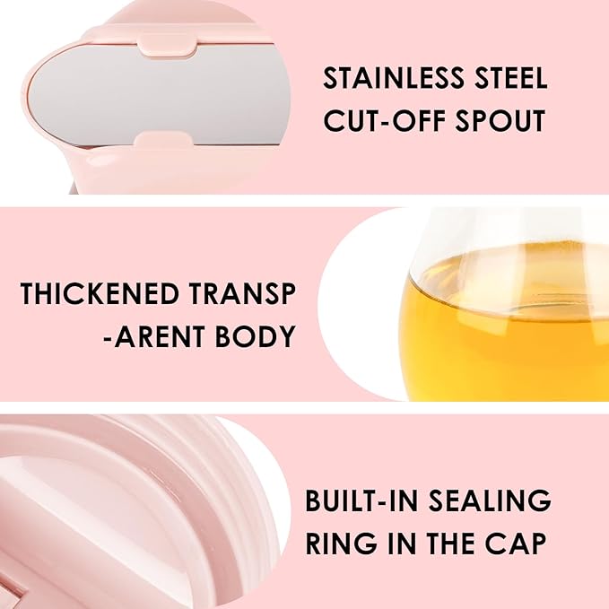 13.5 Oz Syrup Dispenser, No-Drip Pourers for Maple Syrup, Oil Dispenser Bottle with Non-Slip Handle, Honey Jar & Sirop Container, Reusable Syrup Bottle for Kitchen (Pink)