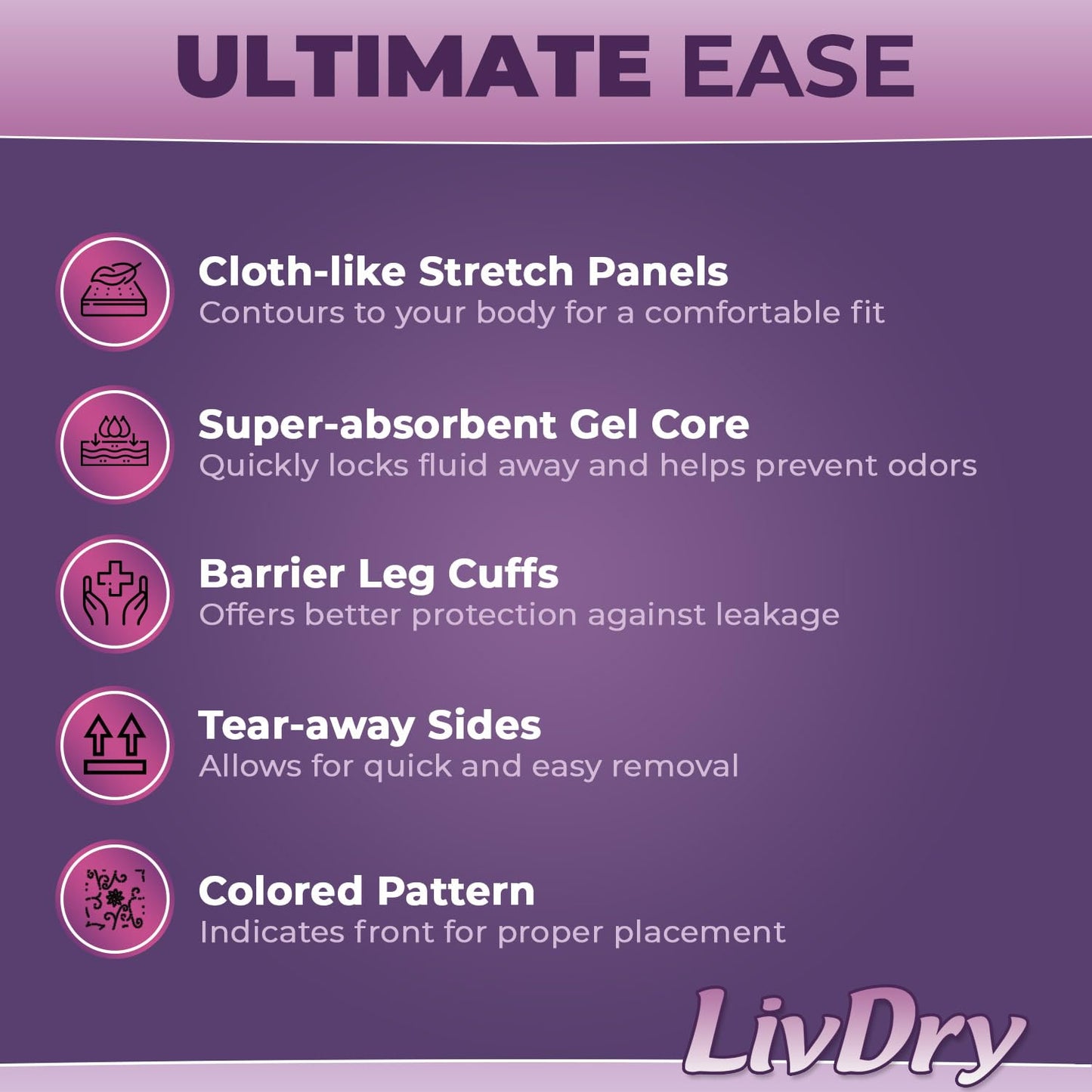 Livdry L Adult Diapers Women Overnight, Ultimate Max Absorbency, All Day or Night Protection, Large (15 Count)