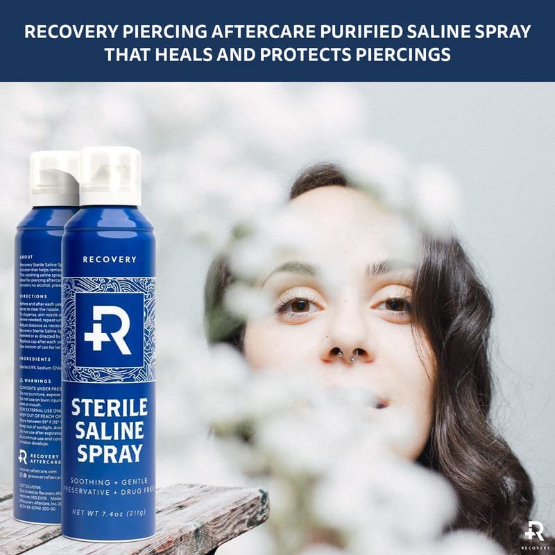 Recovery Aftercare Saline Piercing Aftercare Spray - Sterile Saline Solution for Ear, Belly & Nose Piercings - Removes Dir...