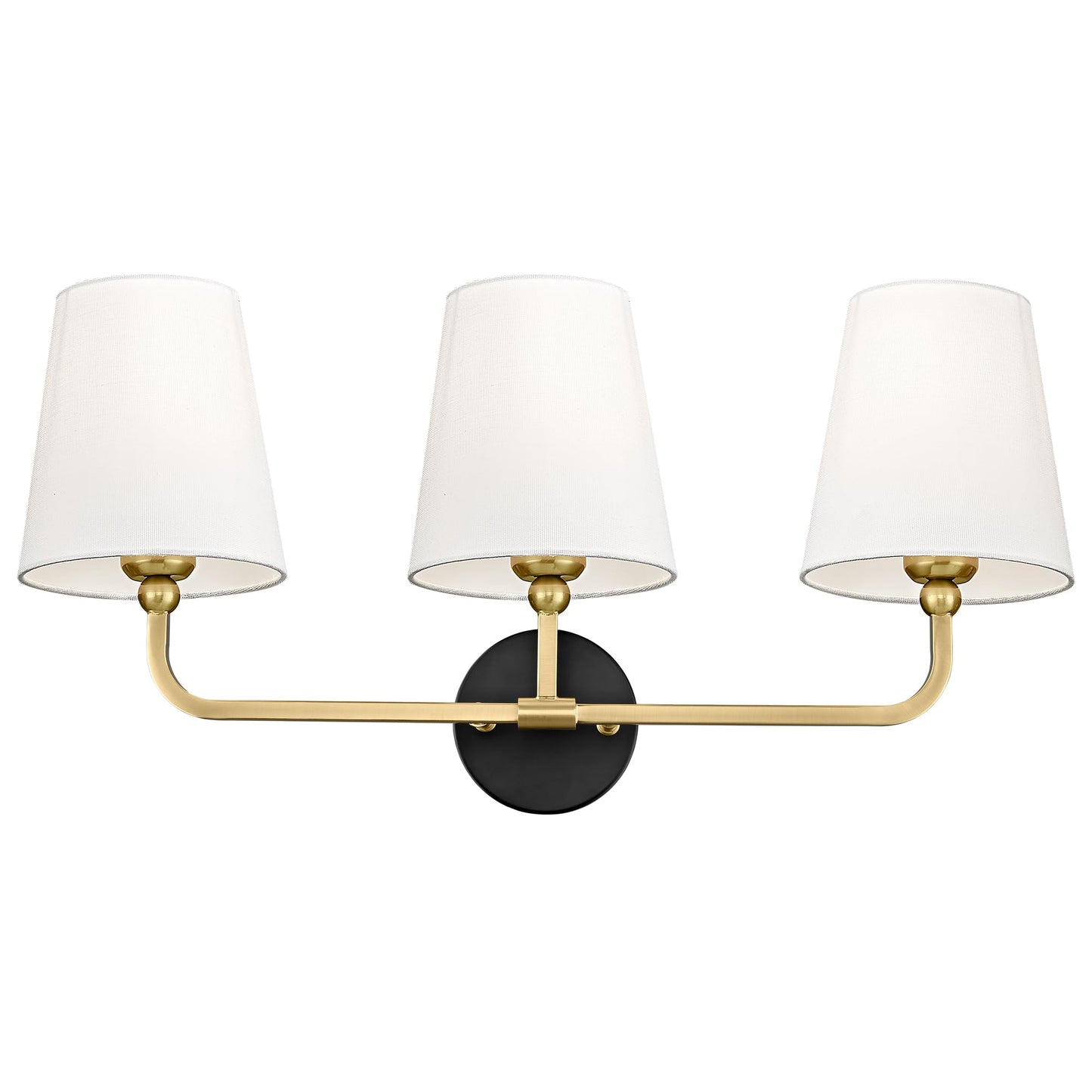 Metwet Bathroom Light Fixtures  Black And Gold Vanity Lights With Flared White Fabric Shade  3-Light Wall Sconce  Modern Sconces Wall Lighting For Hallway Bedroom  Vl837-Kg-3