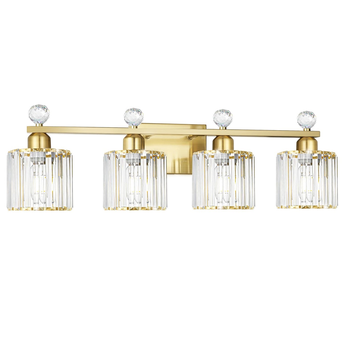 Modern Crystal Bathroom Vanity Light  4-Lights Bathroom Light Fixtures  Brass Gold Vanity Lighting Fixtures Over Mirror  Brushed Wall Sconce Light For Bedroom  Kitchen  Living Room  Gallery  E26 Base