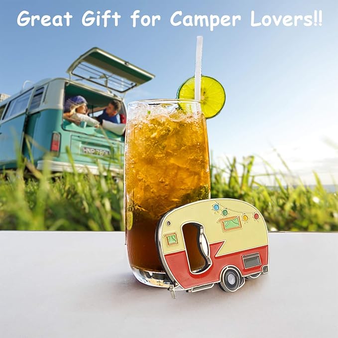 Magnetic Bottle Opener with Cap Catcher, 2 Pack, RV Camper Bottle Opener, Zinc Alloy, Blue&Yellow
