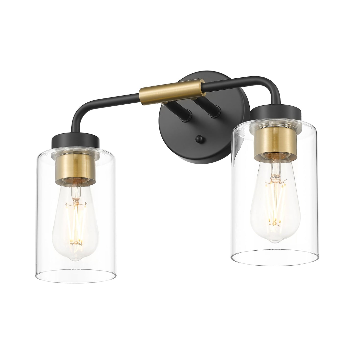 zeyu 2-Light Modern Vanity Lighting Fixture, 14 Inch Black and Gold Bathroom Light Fixture with Clear Glass Shade, ZS62B-2W BK+B