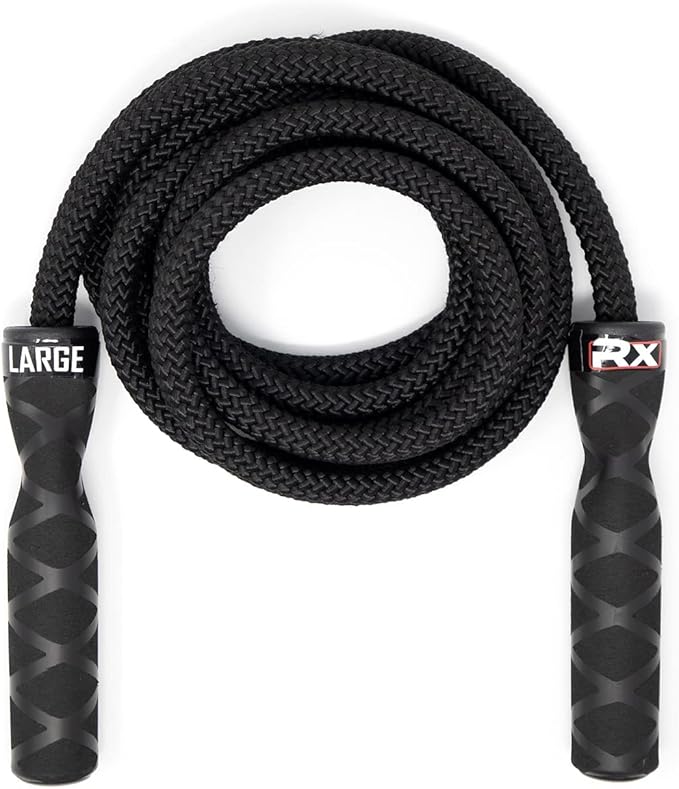 Rx Smart Gear Drag Jump Rope w/Non Slip Ergonomic Handles - Weighted Polypropylene Rope for Fitness & Exercise, Cardio Wor...